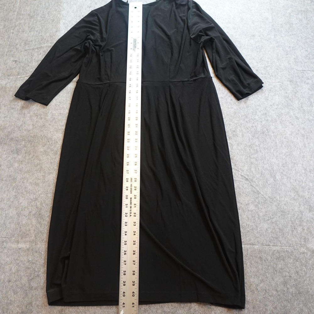 Roamans Dress Women 20W Black Faux Wrap Ruched VNeck Midi 3/4 Sleeve Jersey Knit - Picture 6 of 10
